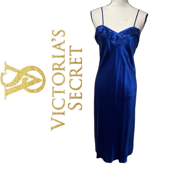 Vintage Victoria’s secret gold label 100% SILK Blue dress M - Picture 1 of 16